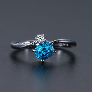 White Gold Blue Zircon and Diamond Ring 