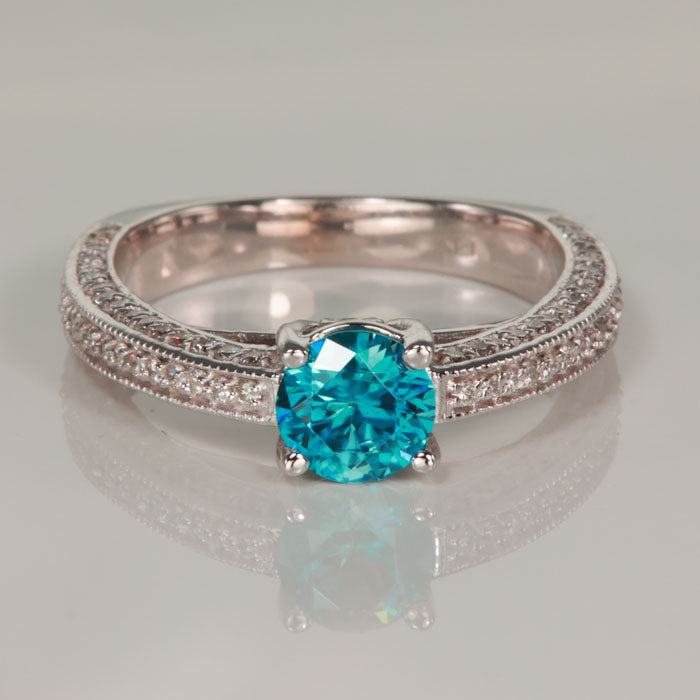 Blue Zircon Ring with Diamonds