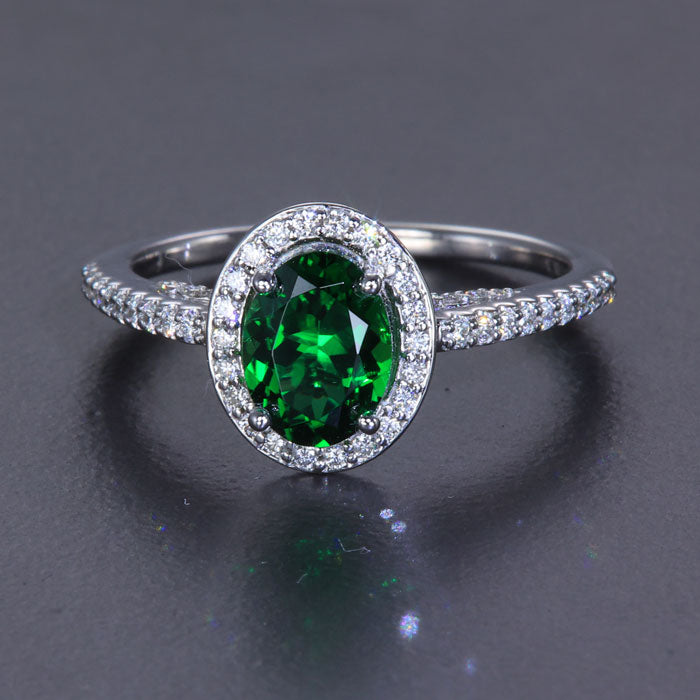 14K White Gold Green Chrome Tourmaline and Diamond Ring 1.22 Carats
