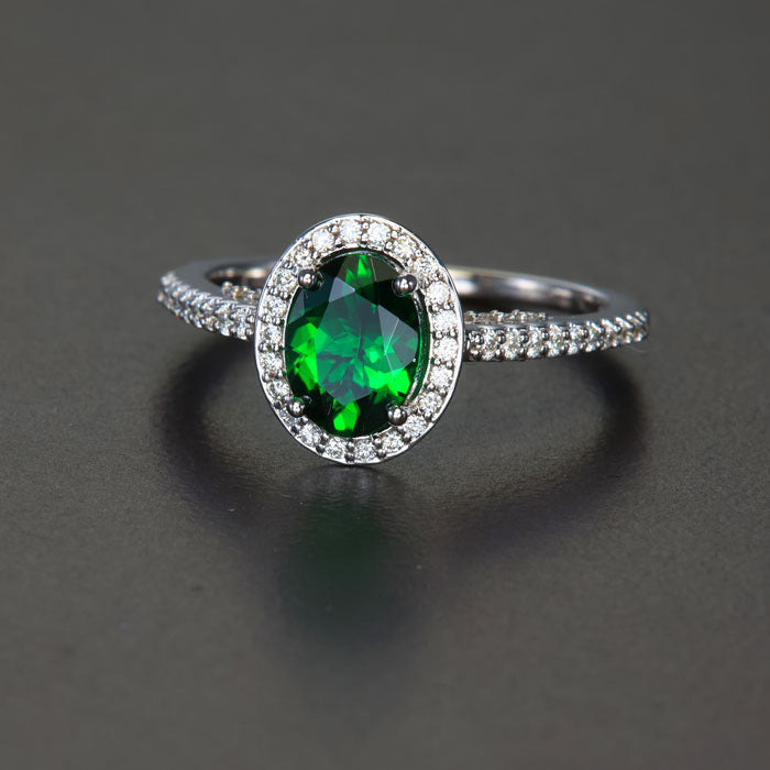 14K White Gold Oval Chrome Tourmaline and Diamond Ring 1.0 Carats