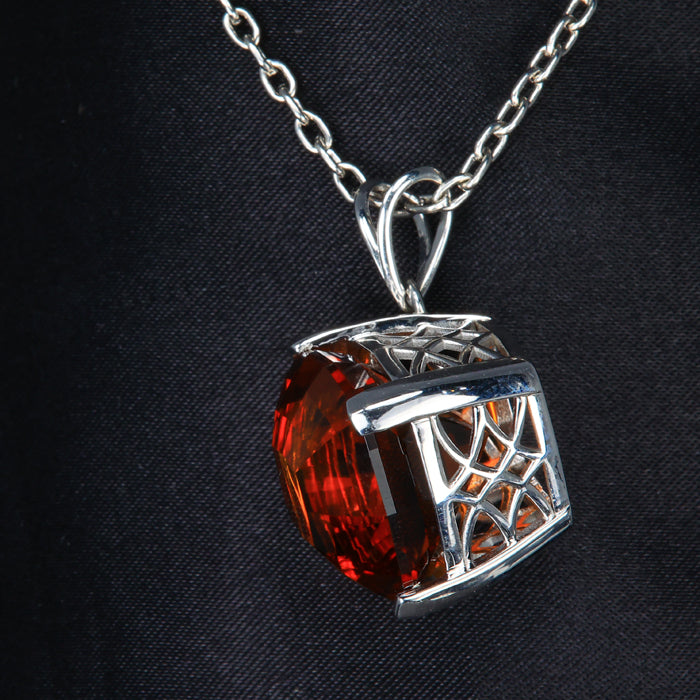 14K White Gold Solitaire Citrine Pendant 22.97 Carats