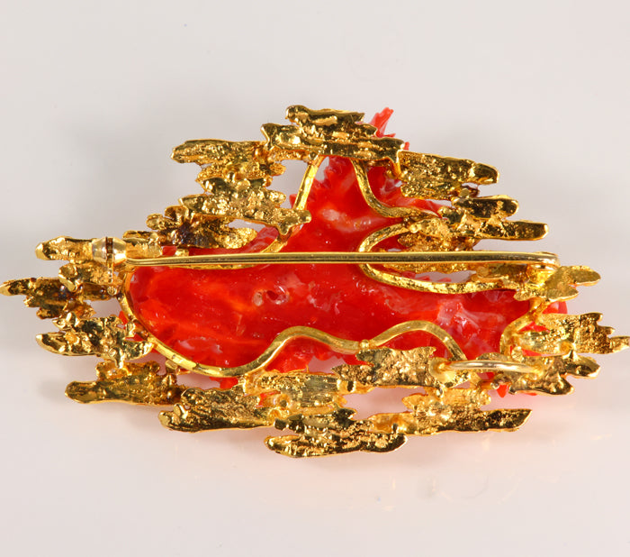 Estate 14K Yellow Gold Coral Pin/Pendant/Brooch