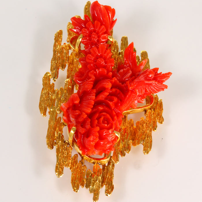 Estate 14K Yellow Gold Coral Pin/Pendant/Brooch