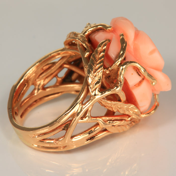 Estate Ring 14K Yellow Coral Flower Ring