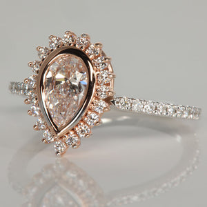 Bezel Set Pear Shaped Engagement Ring in Rose White Gold