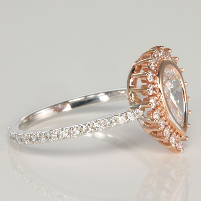 Bezel Pear Shaped Diamonds Around Halo Engagement ring 