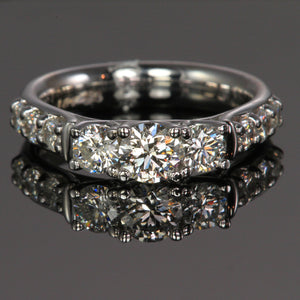 14k White Gold Three Stone Diamond Ring Designed by Steve Moriarty  1.51 Carats