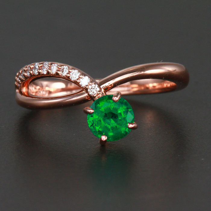 14K Rose Gold Emerald Ring with Diamond Accents .66 Carats