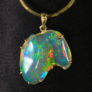 14K Yellow Gold Hand Wired Sculptured Freeform Opal Pendant 8.07 Carats