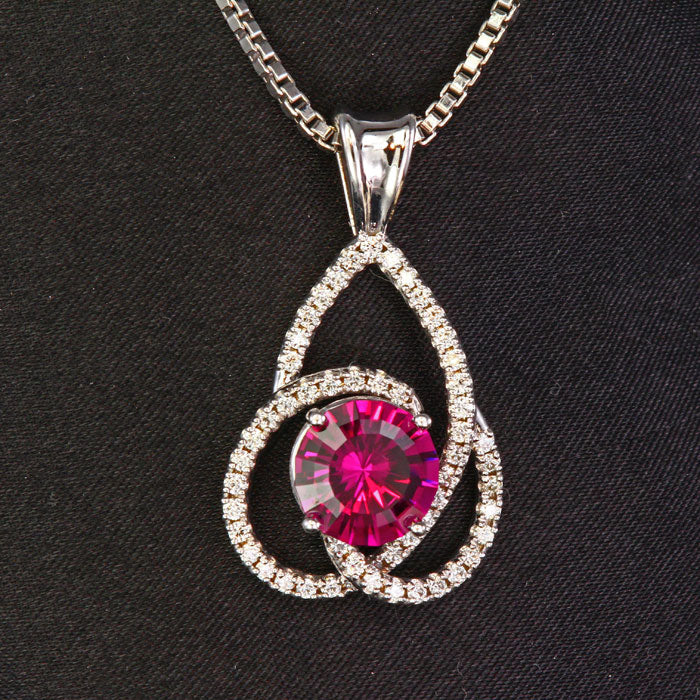 14K White Gold Round Umbalite Garnet and Diamond  Pendant 3.05 Carats