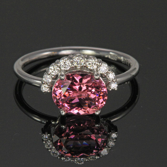 14K White Gold Mahenge Garnet Ring with Semi Halo of Diamond 2.05 Carats Designed by Christopher Michael