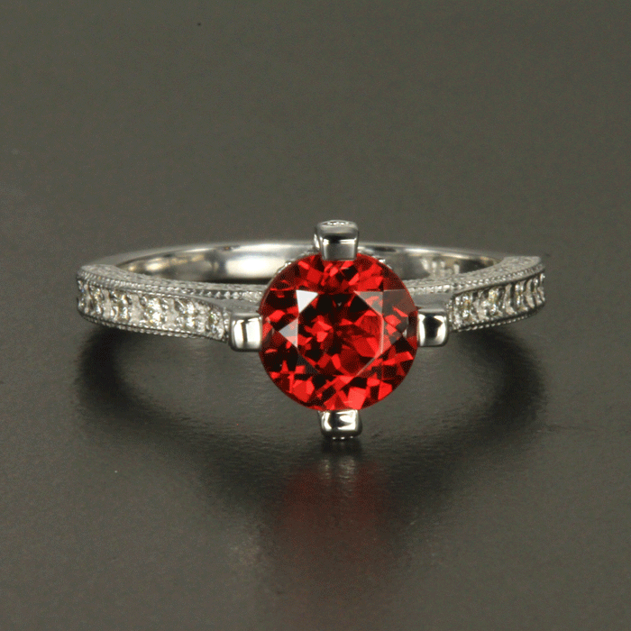14k White Gold Garnet and Diamond Ring 1.02 Carats
