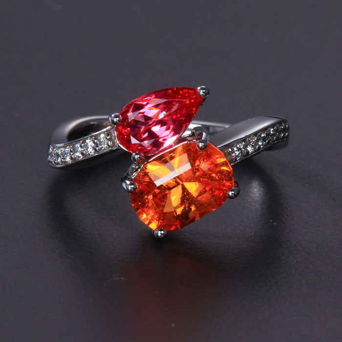  Spessartite Garnet and Pink Spinel Ring