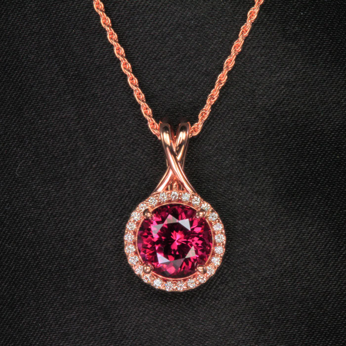 rose gold umbalite garnet pendant with diamonds