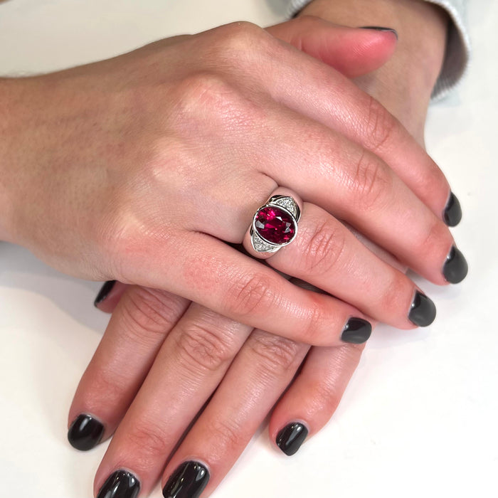 14K White Gold Rubellite Tourmaline and Diamond Ring by Christopher Michael 3.26 Carats