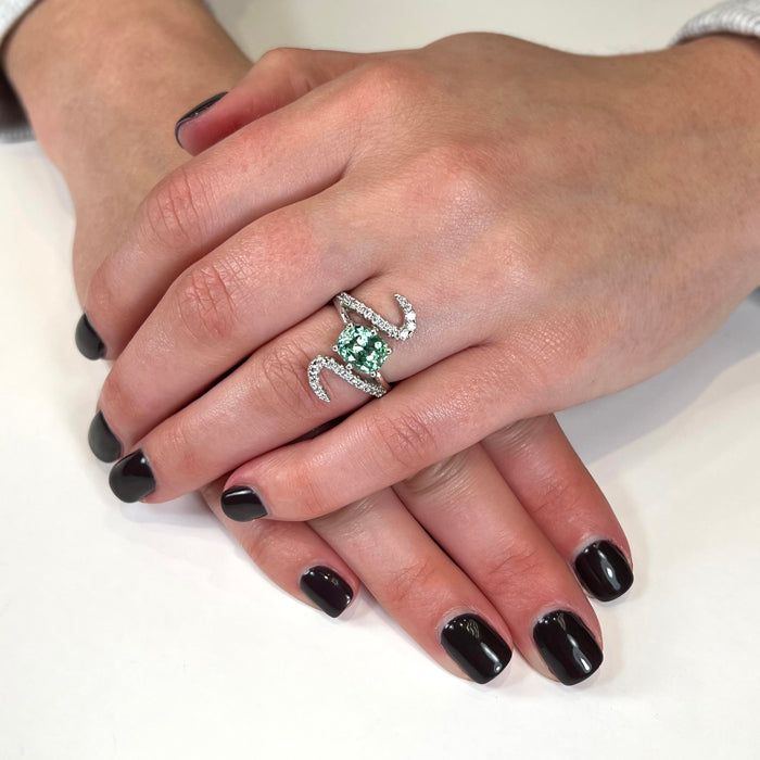 14K White Gold Antique Cushion Merilani Mint Garnet Ring by Christopher Michael