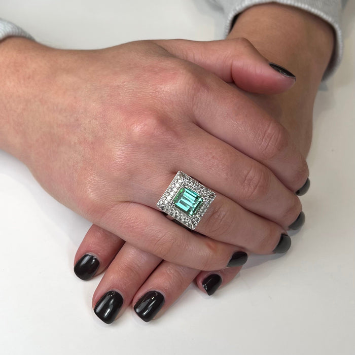 18K White Gold Mint Green Tourmaline Ring by Christopher Michael 6.86 Carats