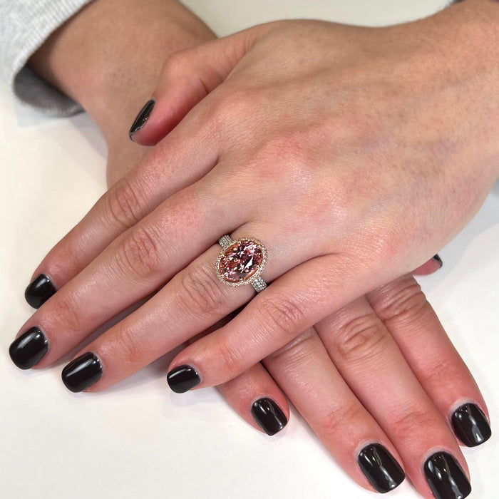 ON HOLD Platinum/14K Rose Gold Malaya Garnet and Diamond Halo Ring 5.50 Carats