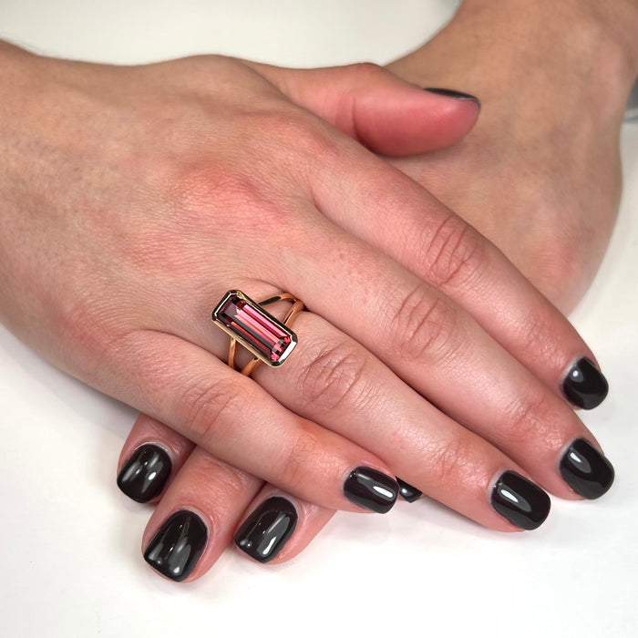 14K Rose Gold 4.97 Carat Pink Tourmaline Ring Designed by Christopher Michael