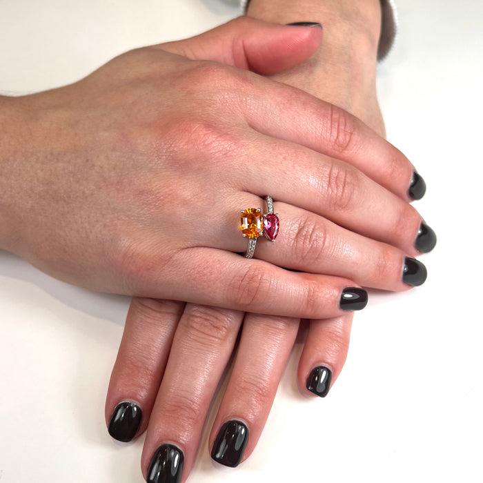 14K White Gold Spessartite Garnet and Pink Spinel Ring 2.12 Carats