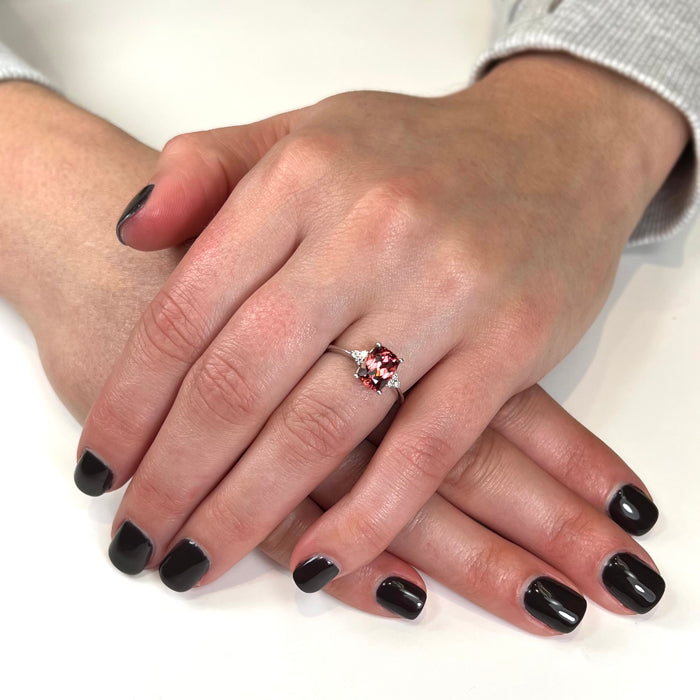 14K White Gold Antique Cushion Malaya Garnet Ring 2.53 Carats