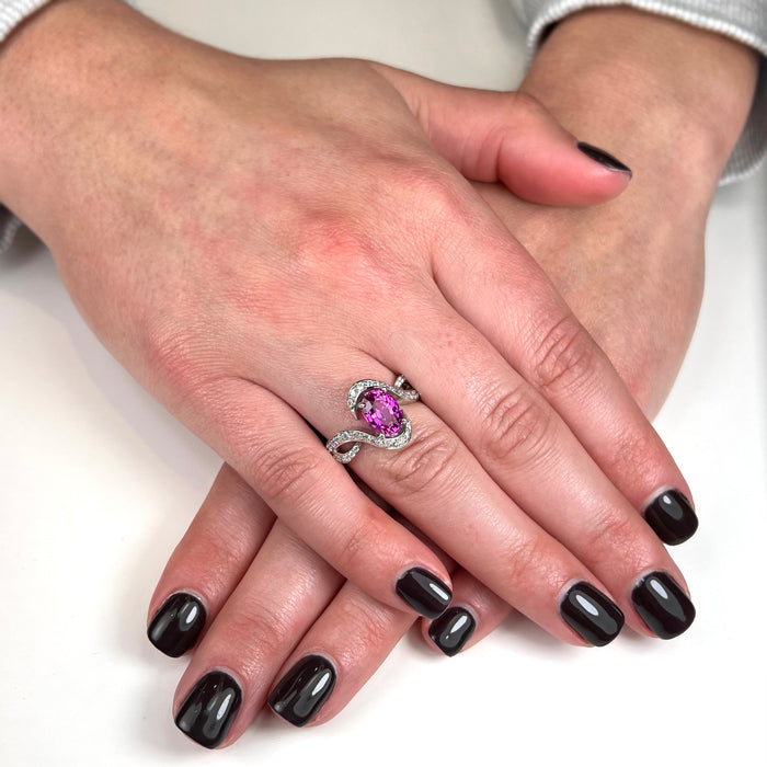 Platinum Oval Pink Sapphire and Diamond Ring 2.55 Carats