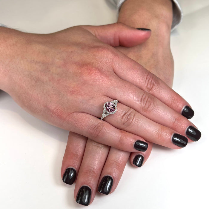 14K White Gold Oval Mahenge Malaia Garnet and Diamond Ring 1.91cts