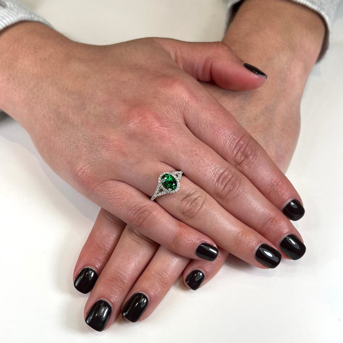 14K White Gold Tsavorite and Diamond Ring 1.59cts