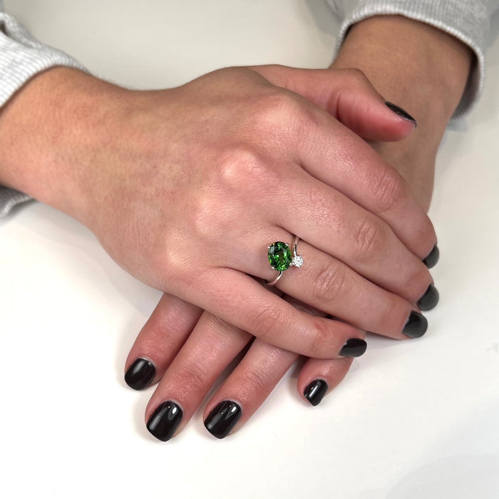 14K White Gold Chrome Tourmaline and Diamond Ring 2.48 Carats