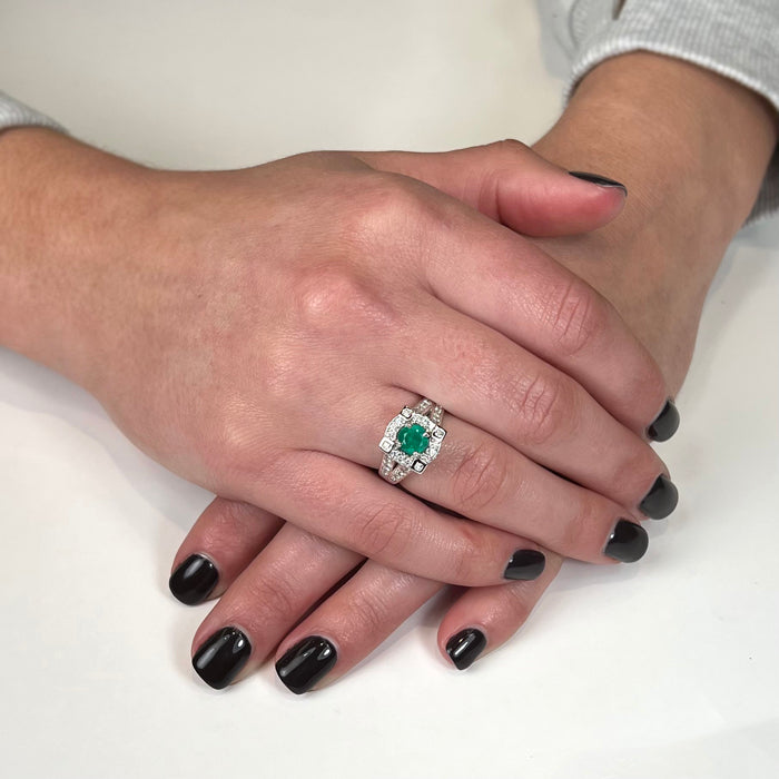 14K White Gold Round Cut Emerald Ring with 1.01 Carats of Fine Diamonds Designed by Christopher Michael