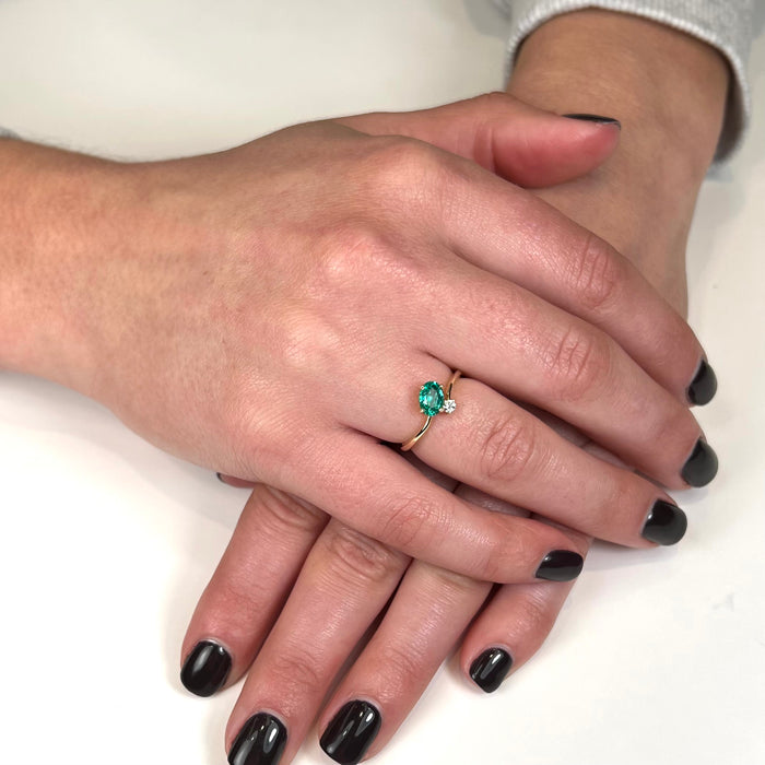 14K Yellow Gold Oval Emerald and Diamond Ring .65 Carats