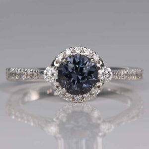 Grey Spinel and Diamond Halo and Shank Ring