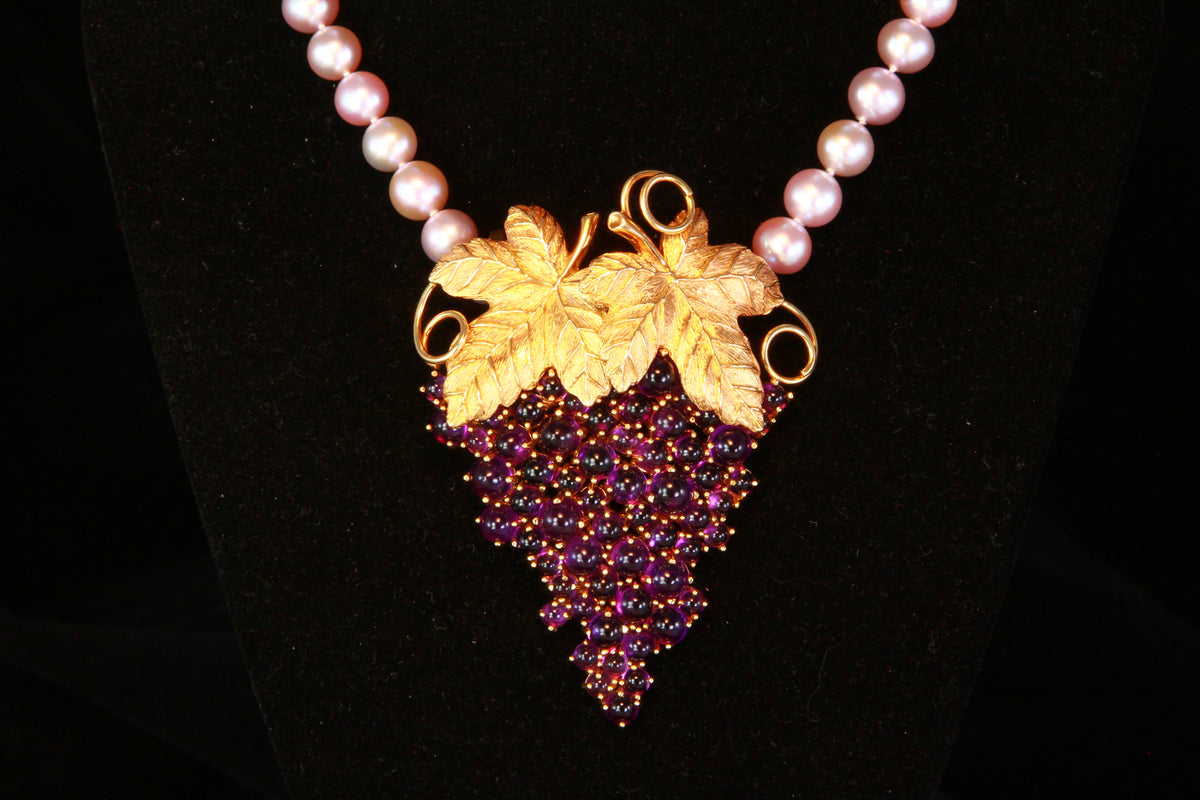 14K Yellow Gold Amethyst Grape Vine Pendant
