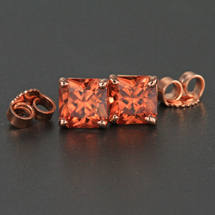 14K Rose Gold Imperial Zircon Earrings 1.38 Carats