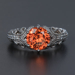 White Gold Imperial Zircon and Diamond Ring