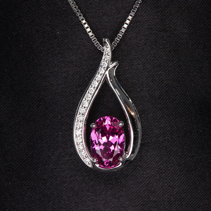 Large Oval Cut Pink Sapphire Stone Diamond Pendant