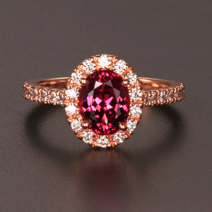 14k Rose Gold Oval Garnet and Diamond Halo Ring 2.14 Carats