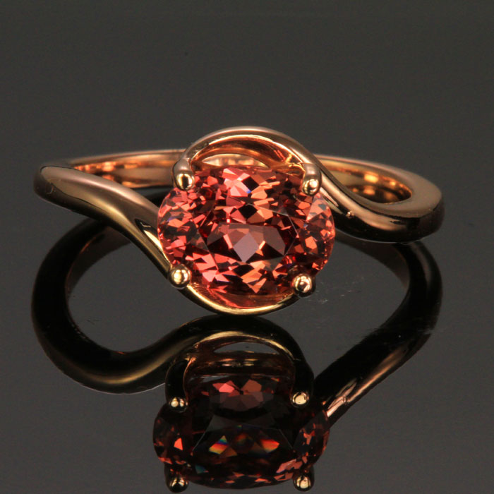 14K Rose Gold Oval Malaya Garnet Ring 2.39 Carats