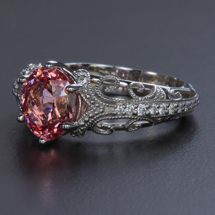 ON HOLD FOR LUIS: 14K White Gold Mahenge Malaya Garnet and Diamond Ring  2.58 Carats