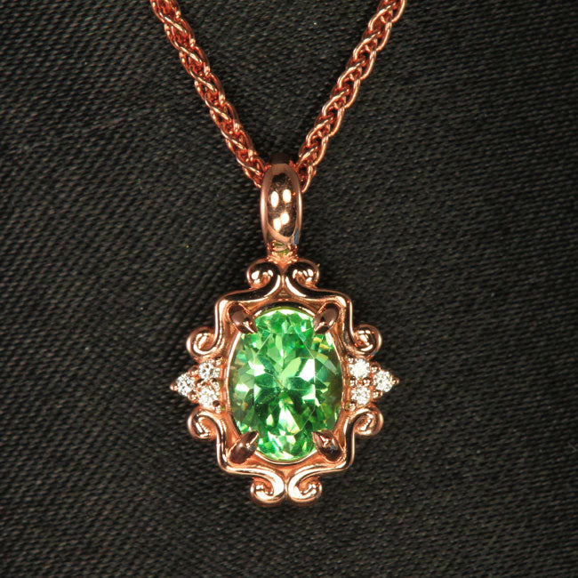14K Rose Gold Oval Merlani Mint Garnet and Diamond Pendant
