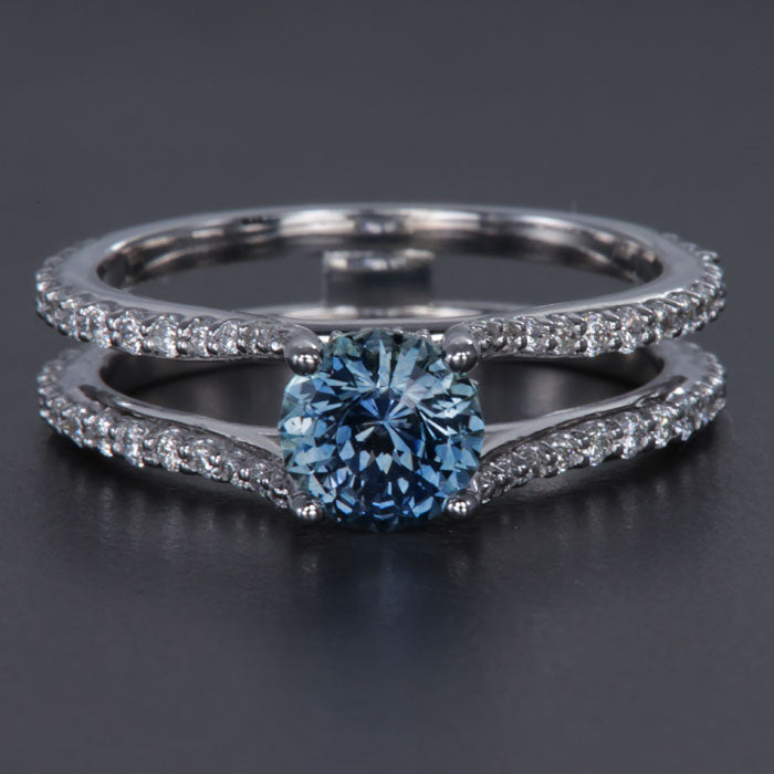  White Gold Montana Sapphire and Diamond Double Shank Ring 