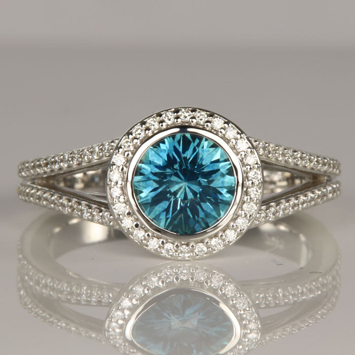 Blue Green Montana Sapphire Bezel Set Ring