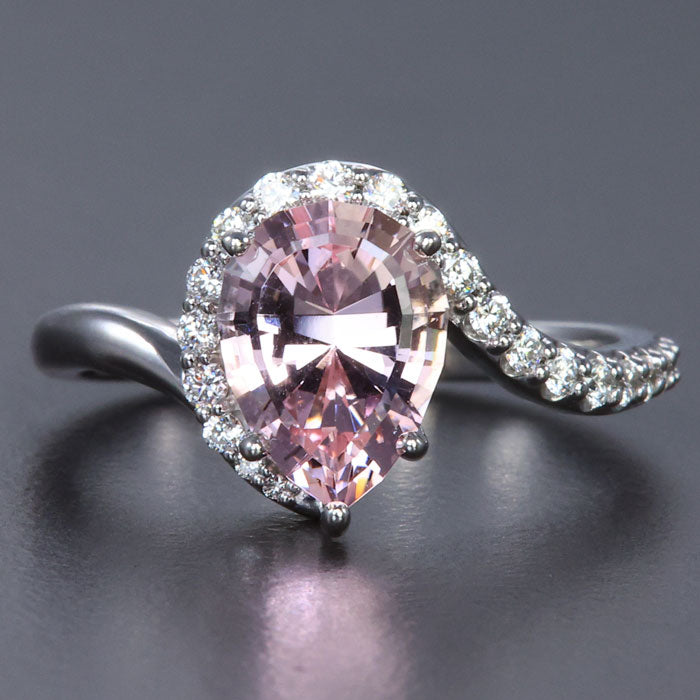 Pear Shape Morganite and Diamond Swirl Ring