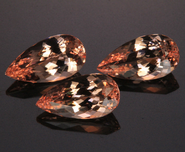 Three Pink Pear Shape Morganites Gemstones