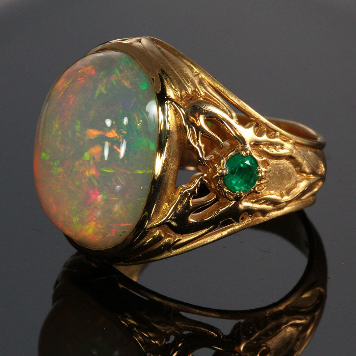 18K Yellow Gold Mens's Opal Ring 12.00 Carats Designed by Christopher Michael