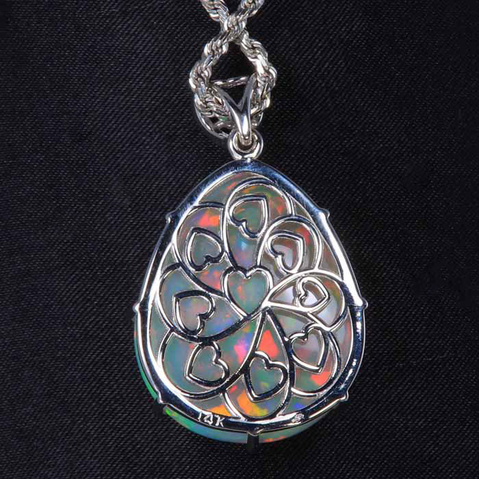 14K White Gold Pear Shaped Opal Pendant 28.0 Carats