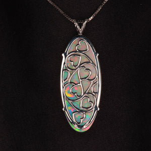 White Gold Heart Opal Pendant Play of Color