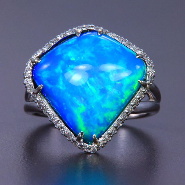  Shield Cut Opal Ring With High Quality Diamonds