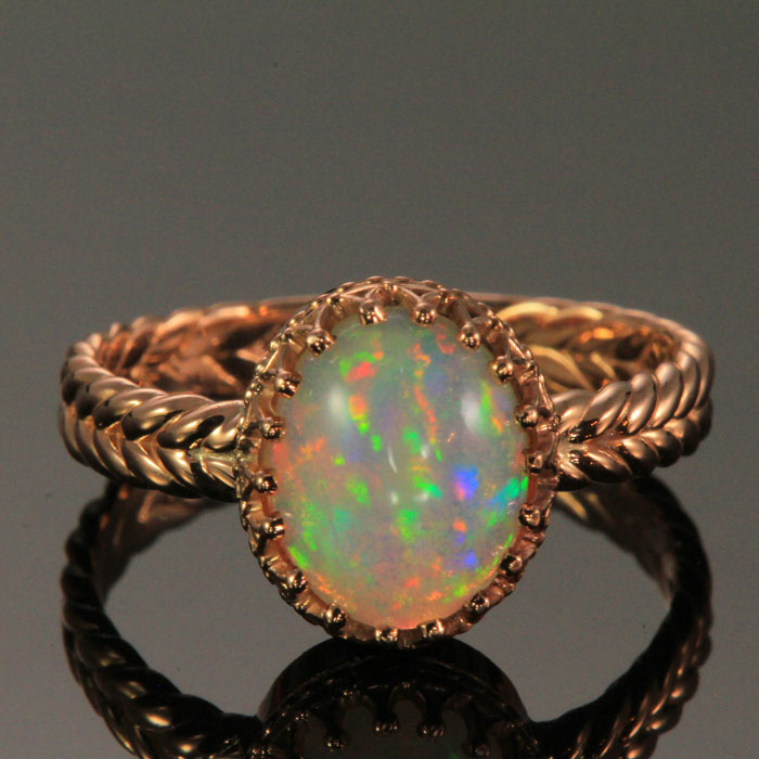 14K Rose Gold Opal Cabochon Ring 2.38 Carats