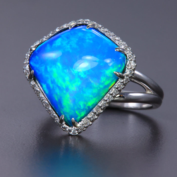  Shield Cut Opal Ring With High Quality Diamonds